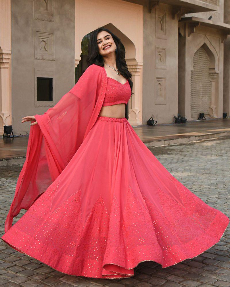 Watermelon Pink Colored Georgette Lehenga Choli Trends for women