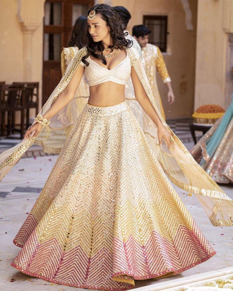 Ombre print Georgette Paper Mirror Work Designer Lehenga Choli