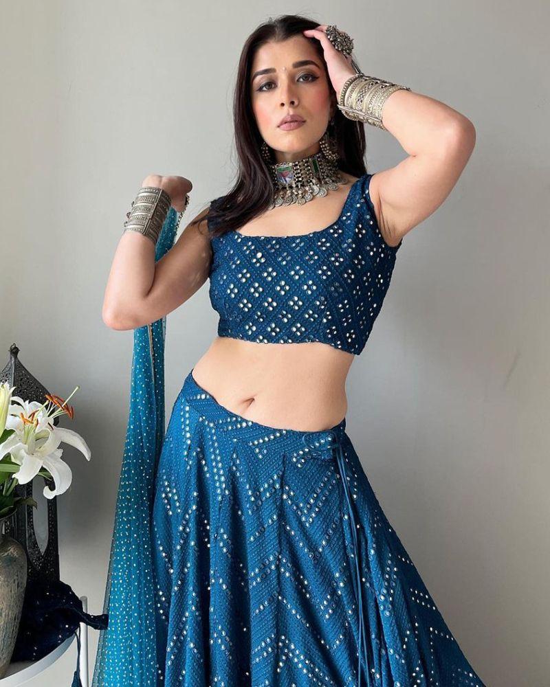 Blue Colored Faux Georgette Sequence Work Lehenga Choli