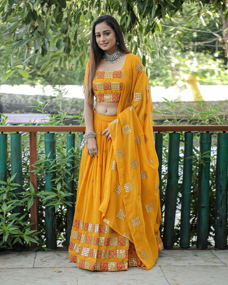 Wedding Haldi wear Yellow Georgette Lehenga Choli