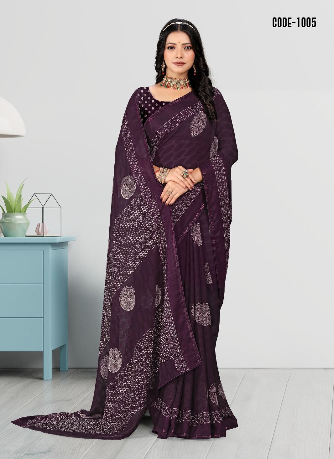 Violet color Jacquard Butta Woven Georgette saree with blouse for women - 13963