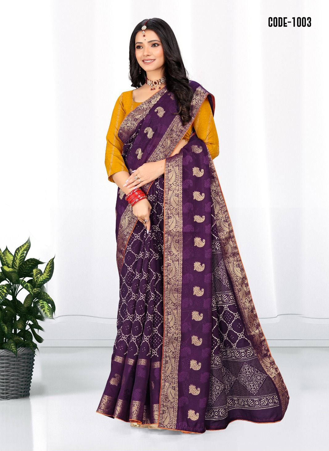 Violet color Soft cotton Jacquard Butta saree with blouse for women - 14046