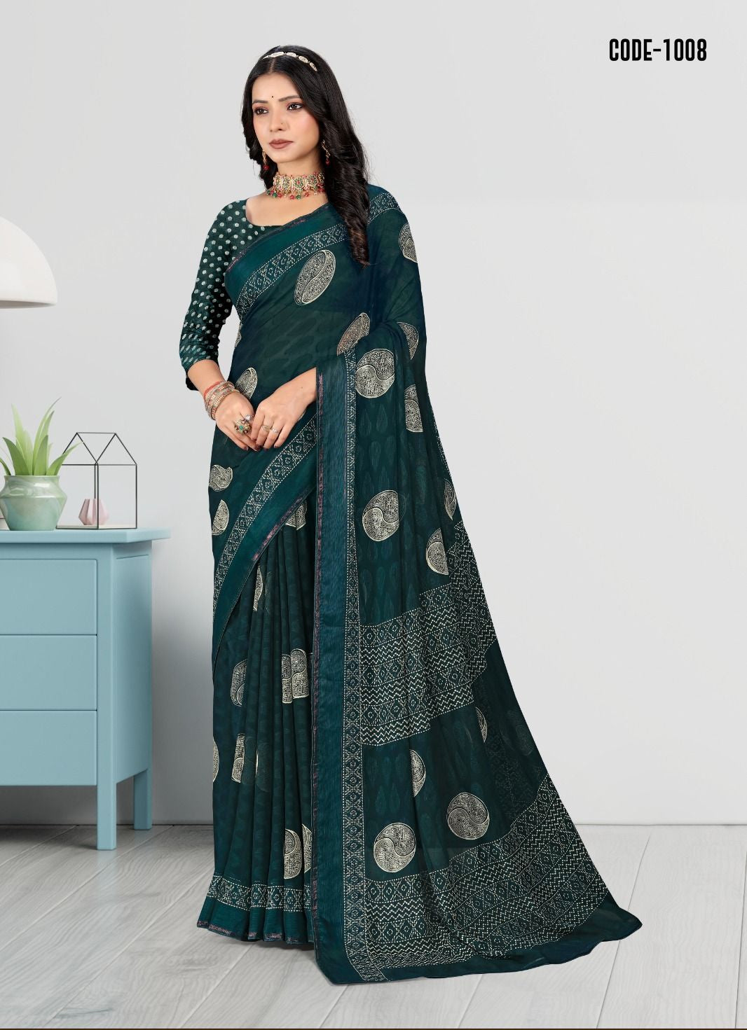 Blue color Jacquard Butta Woven Georgette saree with blouse for women - 13966