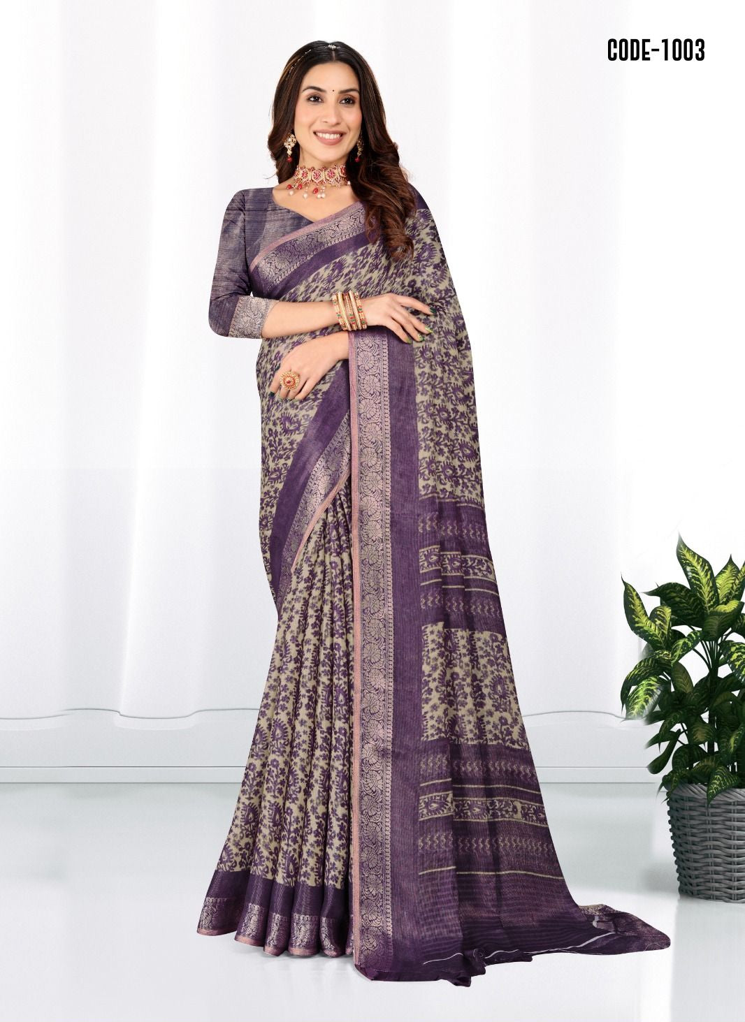 Purple color Zari weaves Jacquard border Moda zari silk saree with blouse for women - 13988