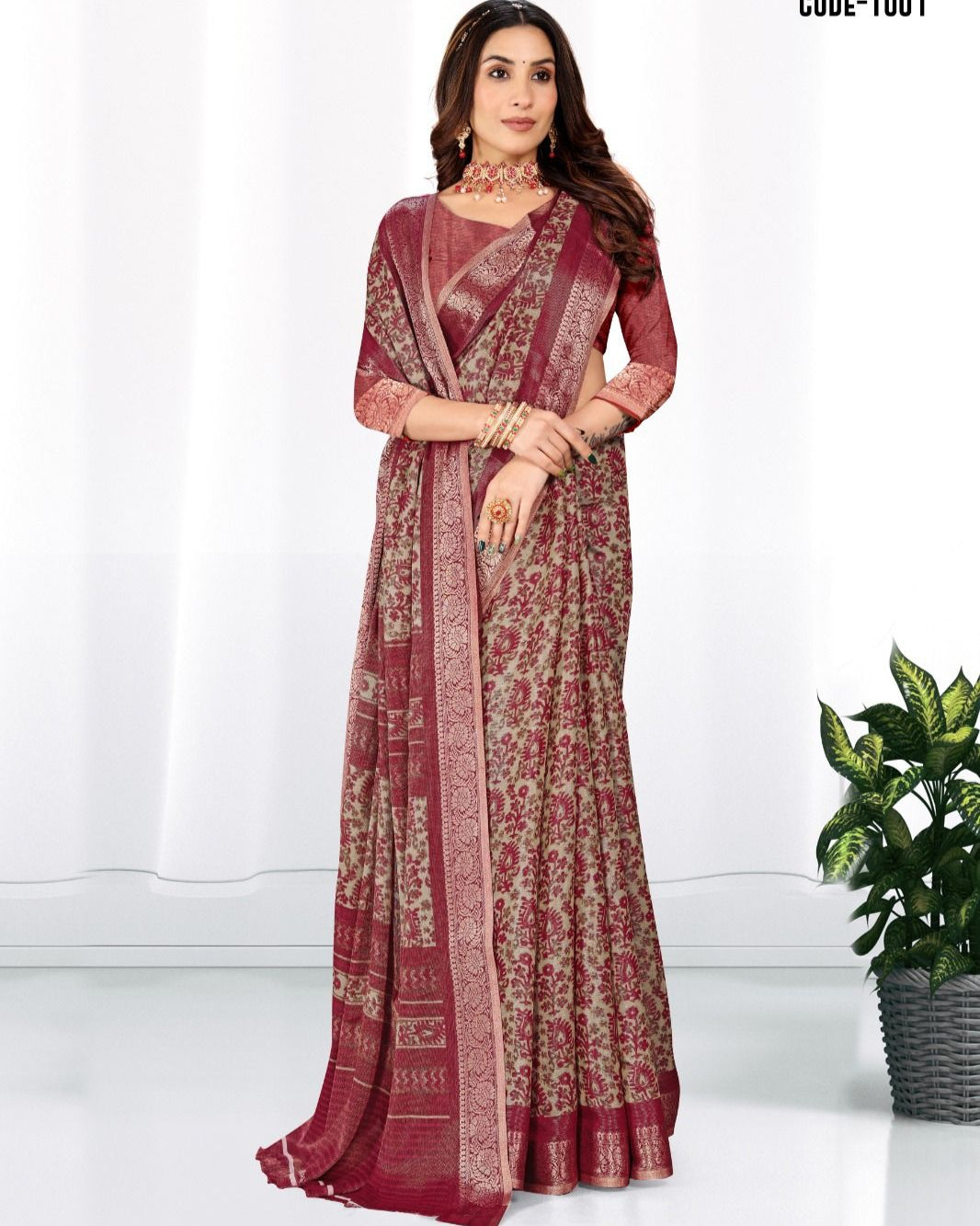 Maroon color Zari weaves Jacquard border Moda zari silk saree with blouse for women - 13986