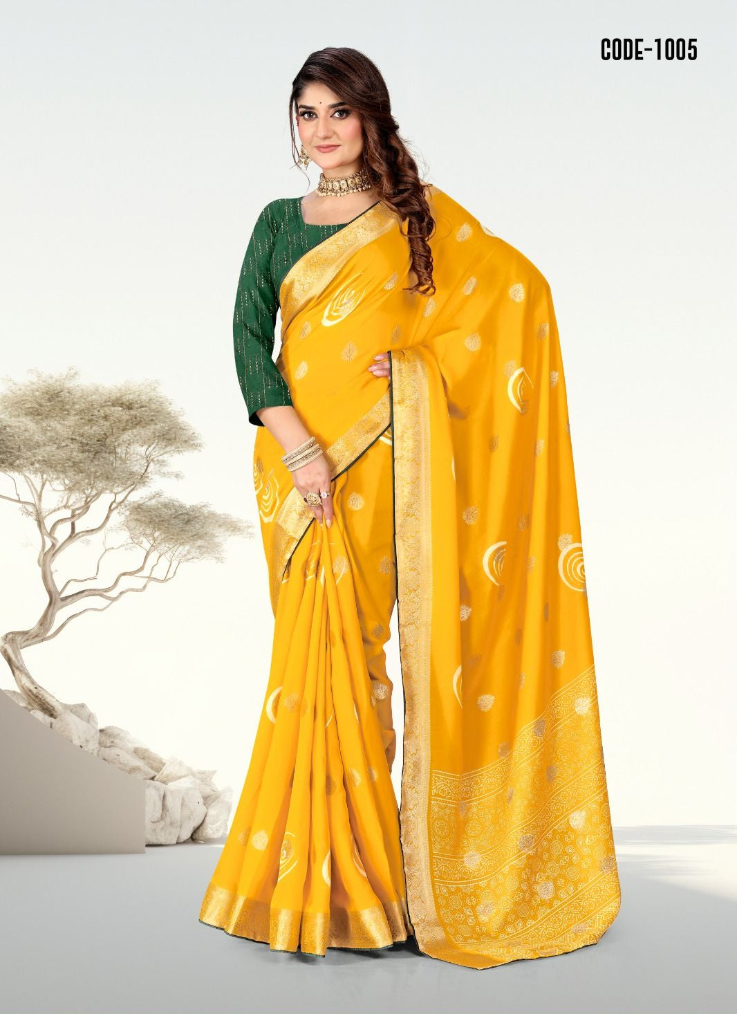 Yellow color Jacquard Butta Soft cotton saree with blouse for women - 13976