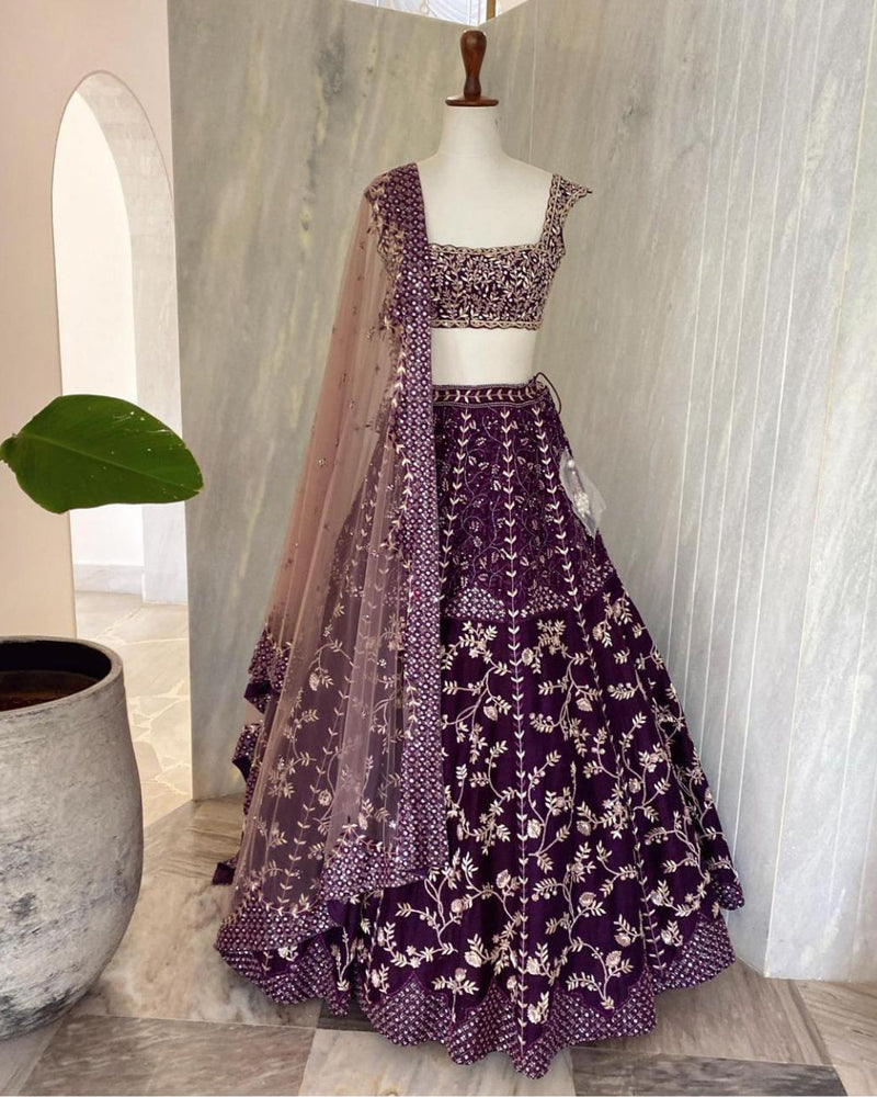 Purple Embroidery Sequence Lehenga Choli