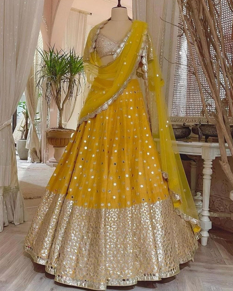 Yellow Coloured Embroidery Work Lehenga Choli