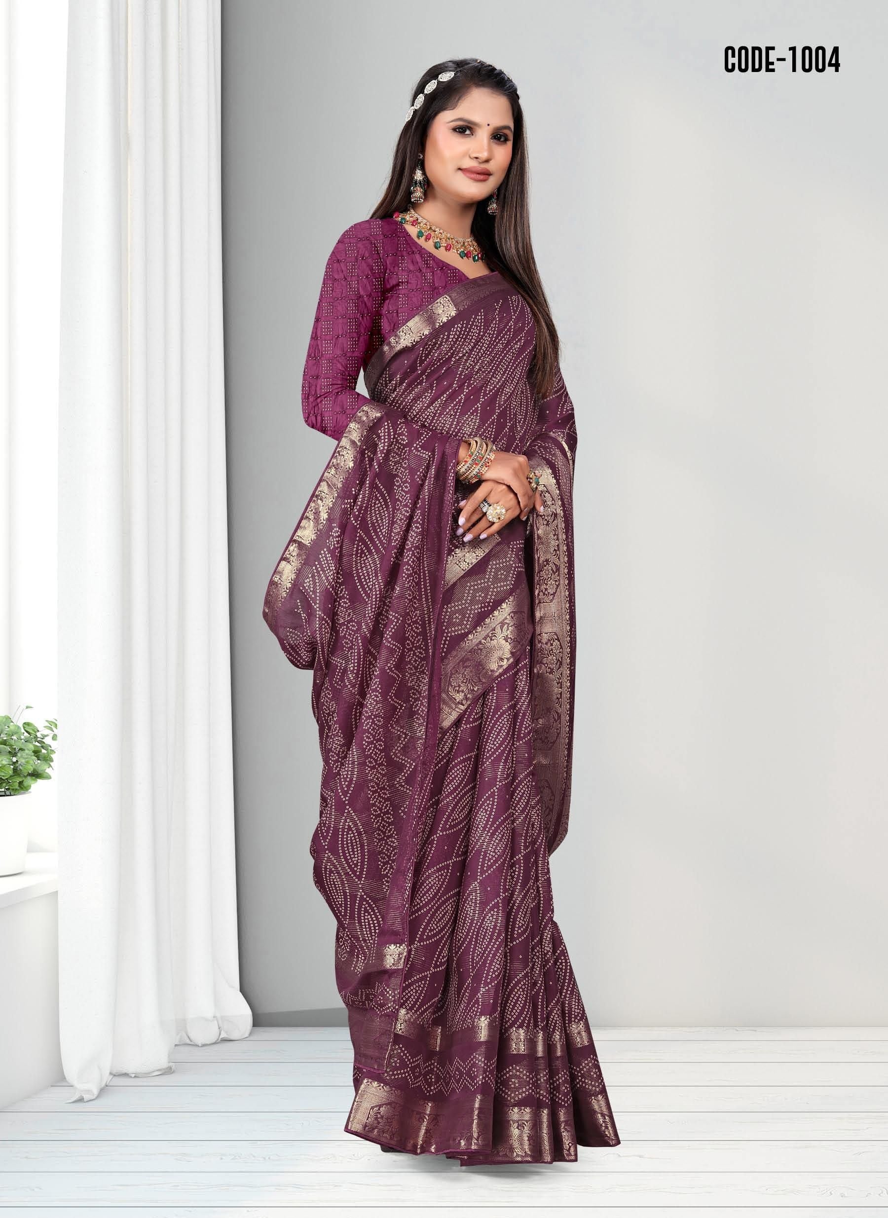 Purple color Zari Weaving Jacquard border Viscose saree with blouse for women - 13516