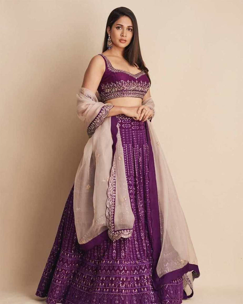 Purple Sequence embroidery designer Lehenga Choli