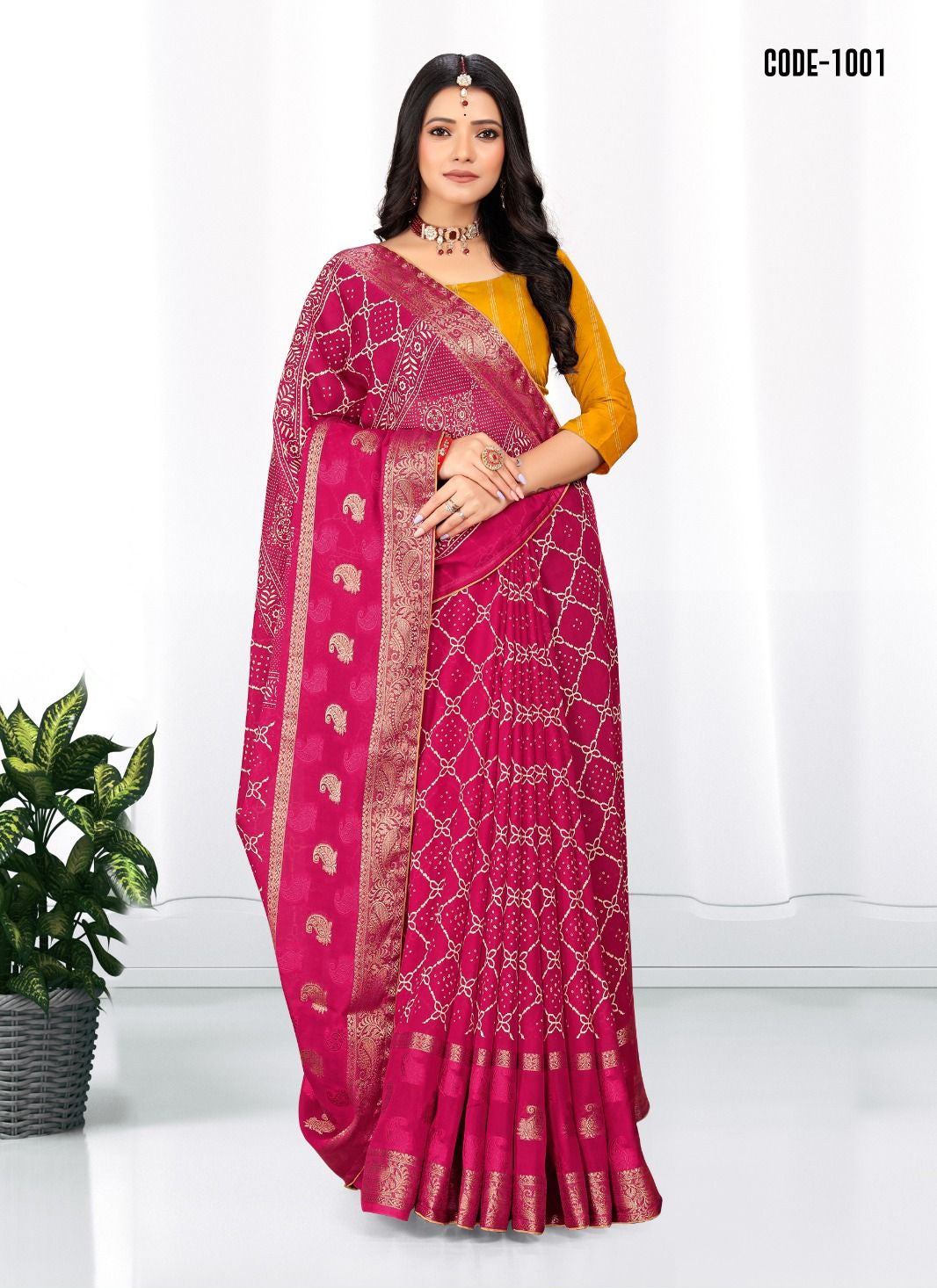 Pink color Soft cotton Jacquard Butta saree with blouse for women - 14044