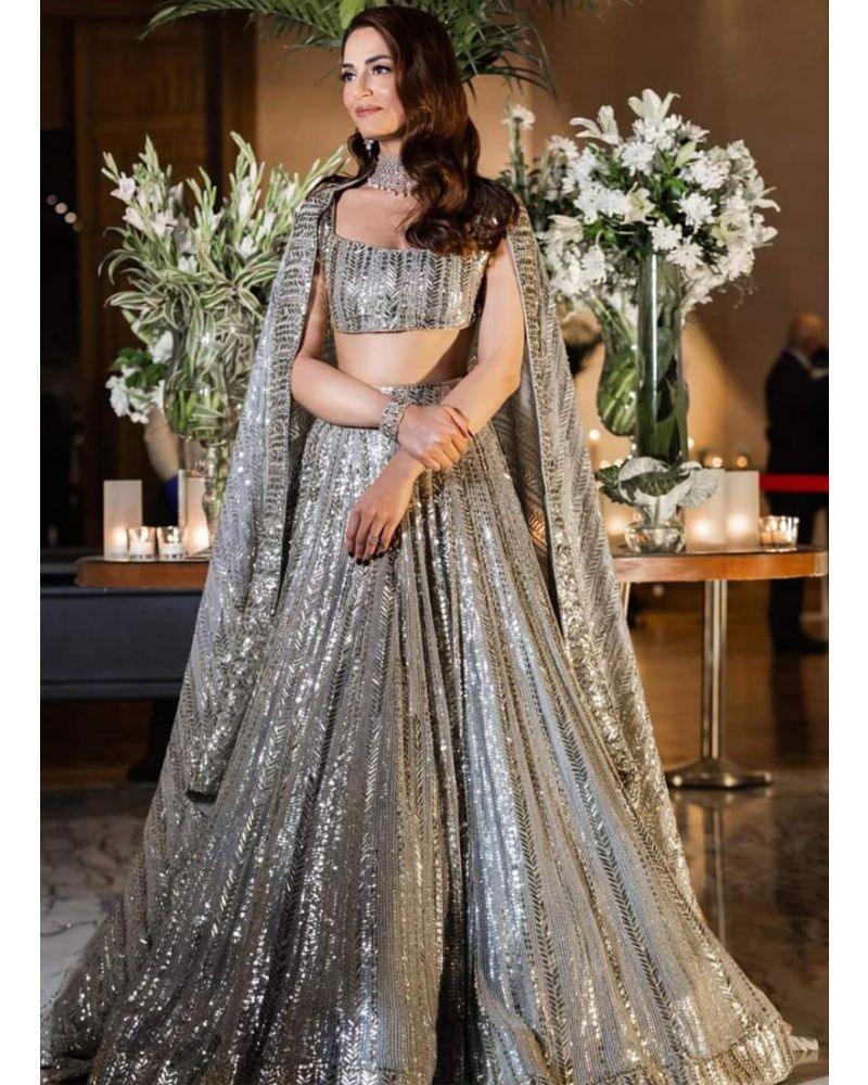 Flared Lehenga Ajio Online Shopping Lehenga Grey Colored Georgette