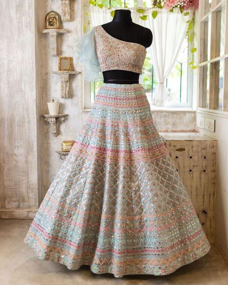 Lehenga choli with dori work, Lehenga choli in sunny yellow, Lehenga choli for spring wedding, Lehenga choli with wrap blouse, Lehenga choli for date night, Lehenga choli in royal attire, Lehenga choli with beaded fringe, Lehenga choli for afternoon tea, Lehenga choli with criss-cross back, Lehenga choli in wine color
