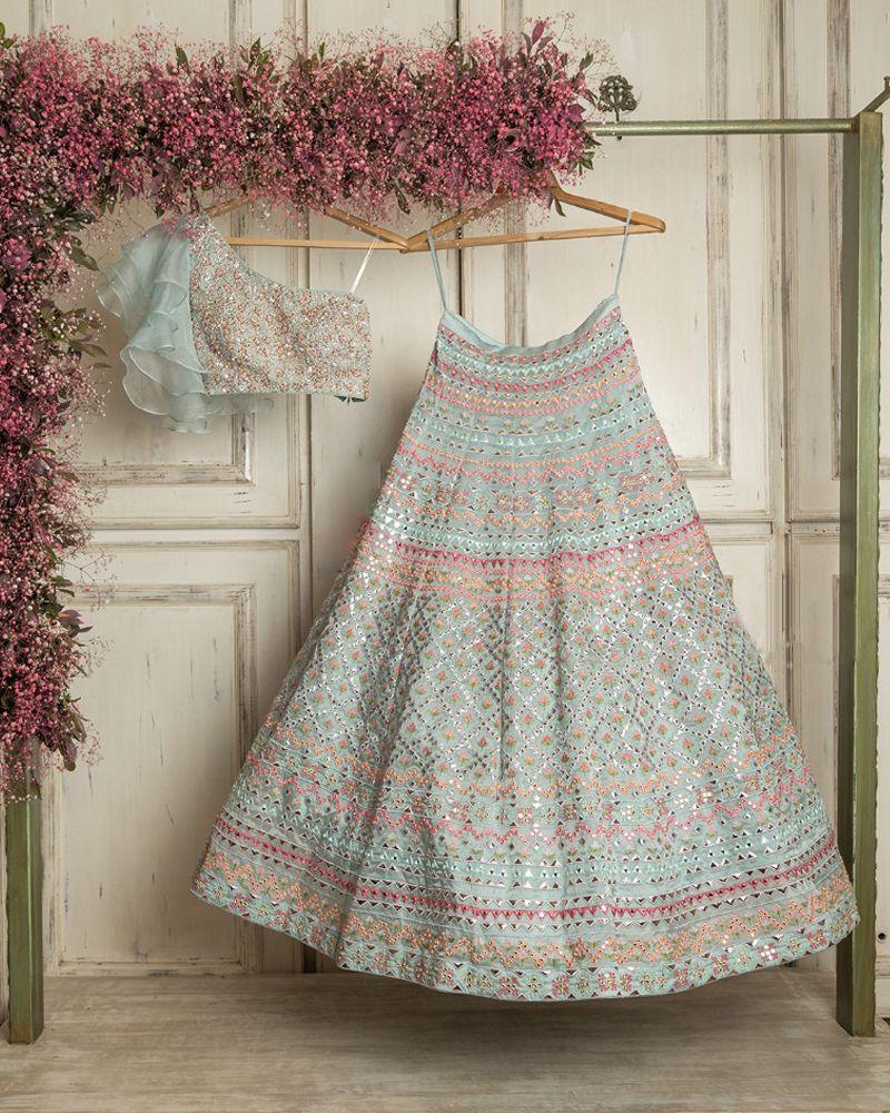 Lehenga choli with dori work, Lehenga choli in sunny yellow, Lehenga choli for spring wedding, Lehenga choli with wrap blouse, Lehenga choli for date night, Lehenga choli in royal attire, Lehenga choli with beaded fringe, Lehenga choli for afternoon tea, Lehenga choli with criss-cross back, Lehenga choli in wine color