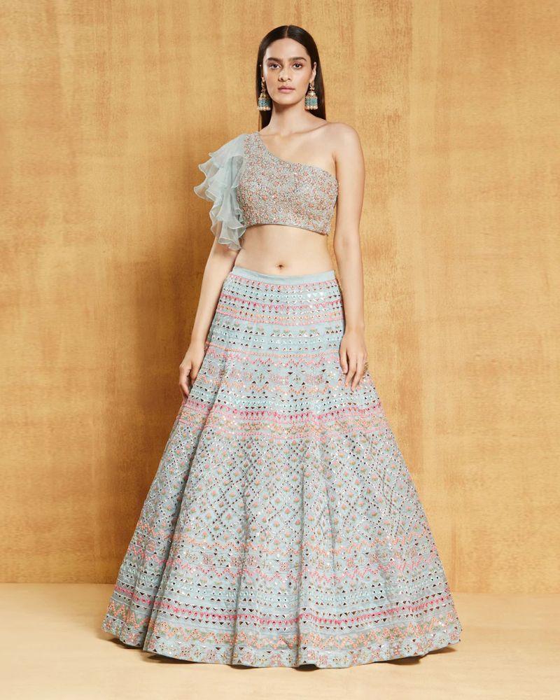 Lehenga choli with dori work, Lehenga choli in sunny yellow, Lehenga choli for spring wedding, Lehenga choli with wrap blouse, Lehenga choli for date night, Lehenga choli in royal attire, Lehenga choli with beaded fringe, Lehenga choli for afternoon tea, Lehenga choli with criss-cross back, Lehenga choli in wine color