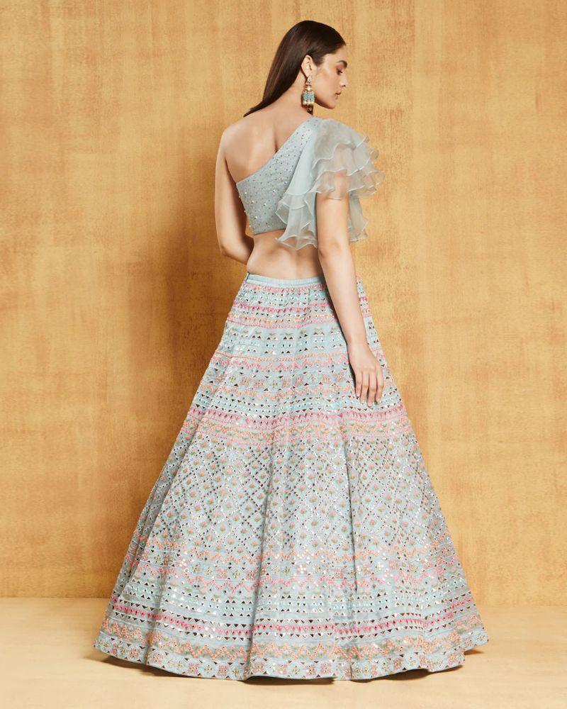 Lehenga choli with dori work, Lehenga choli in sunny yellow, Lehenga choli for spring wedding, Lehenga choli with wrap blouse, Lehenga choli for date night, Lehenga choli in royal attire, Lehenga choli with beaded fringe, Lehenga choli for afternoon tea, Lehenga choli with criss-cross back, Lehenga choli in wine color