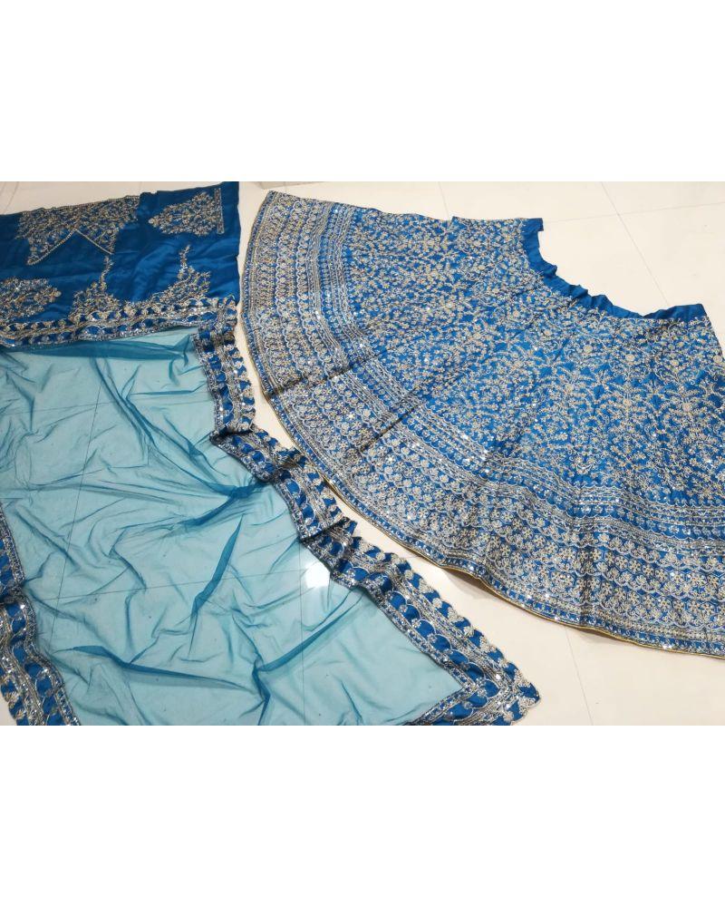 Blue Japan satin embroidery Lehenga choli