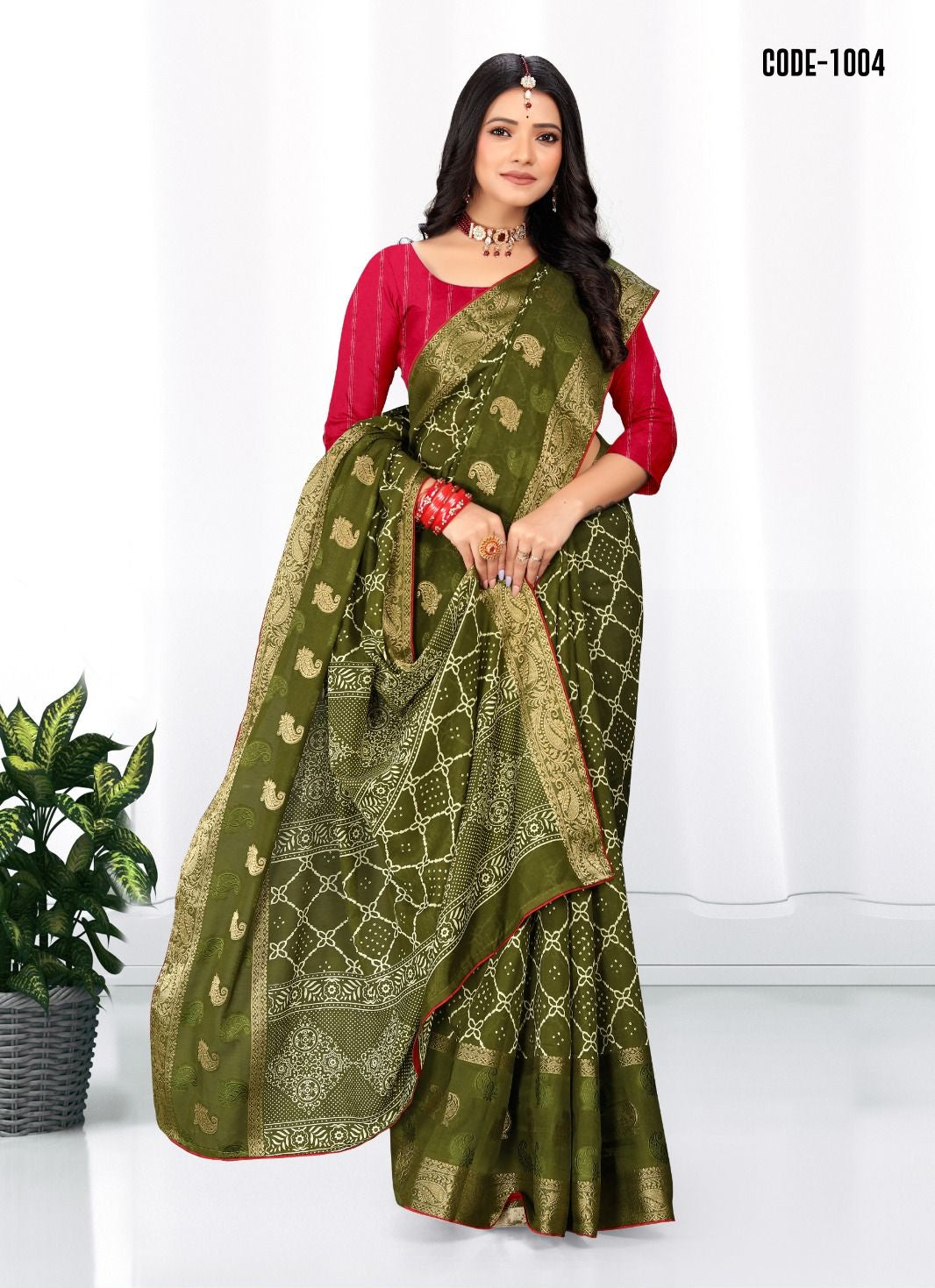 Mehendi Green color Soft cotton Jacquard Butta saree with blouse for women - 14047