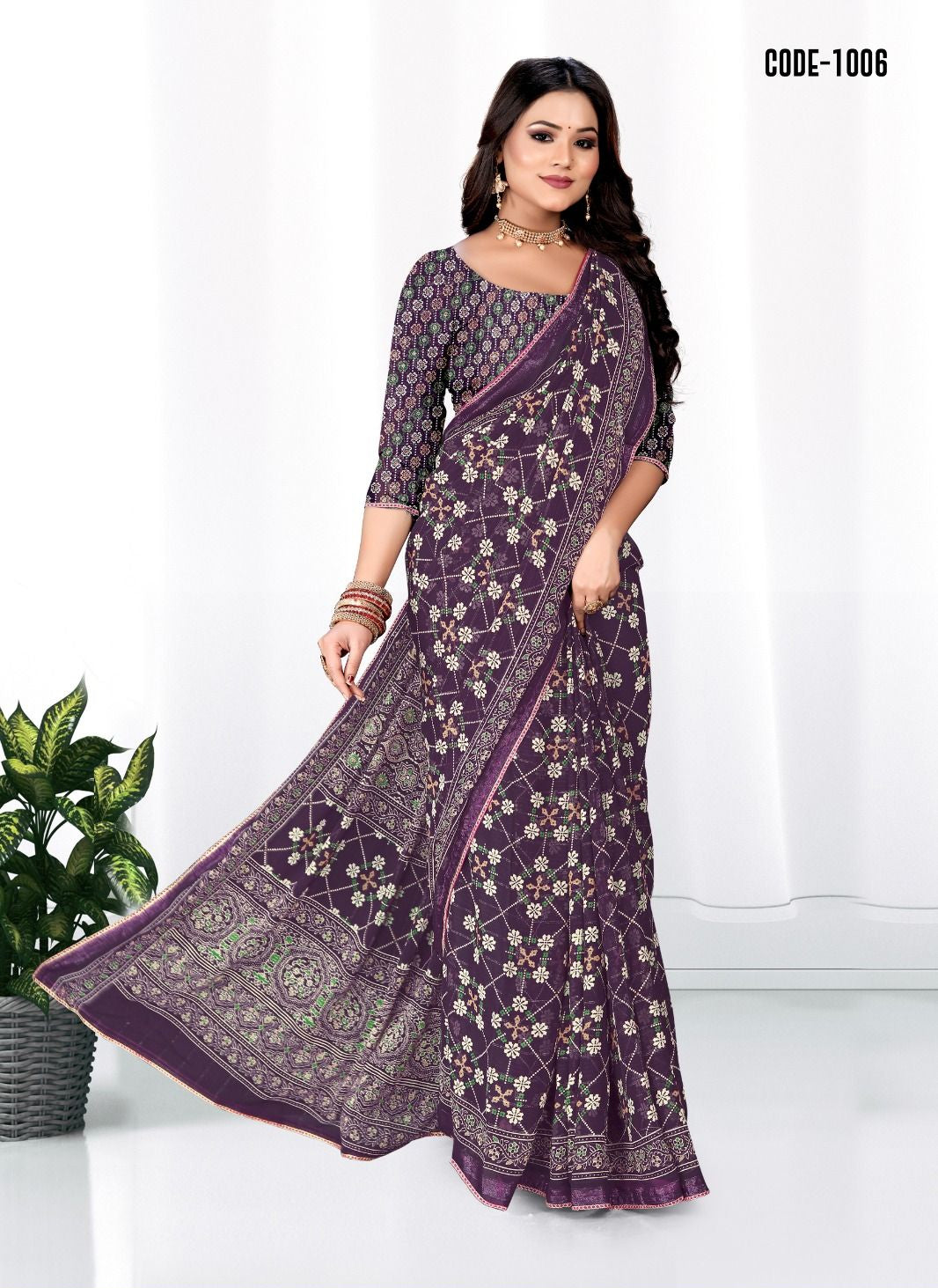 Violet color Georgette Woven Zari border saree with blouse for women - 13846