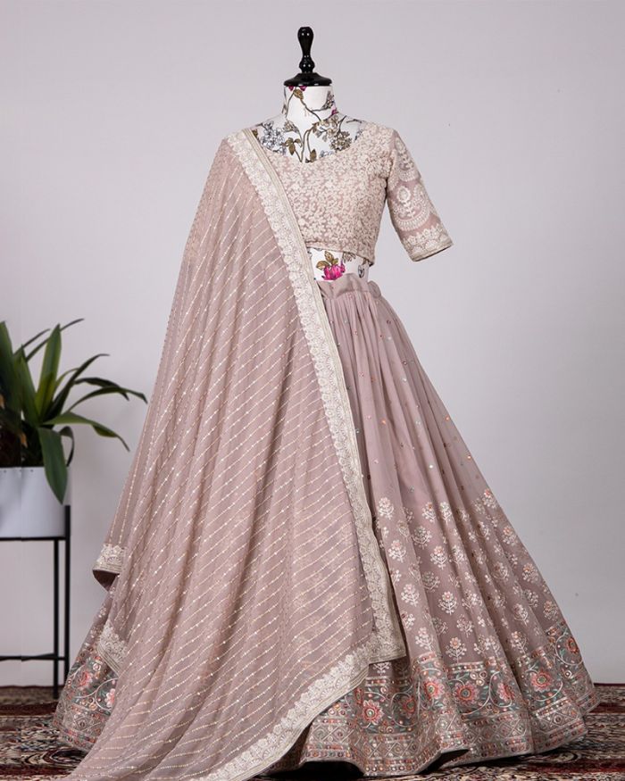 Buy Gorgeous Peach Lucknowi Work Lehenga Online in USA with Dupatta – Pure  Elegance