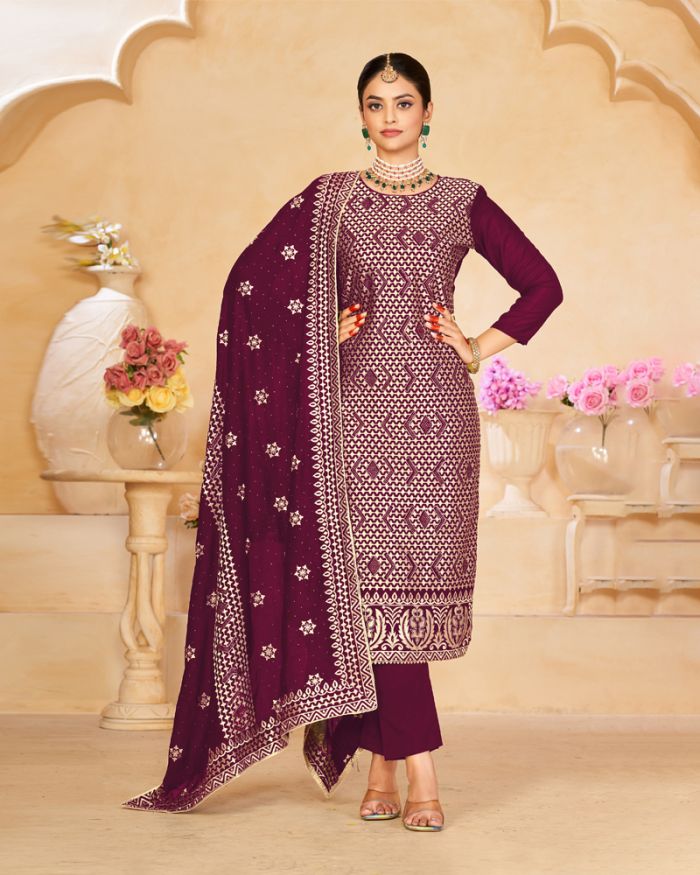 Purple Color Opada Suit With handwork Dupatta