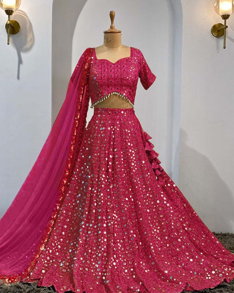 Buy Marvelous Mustard Yellow Thread Embroidered Butterfly Net Lehenga Choli  From Zeel Clothing