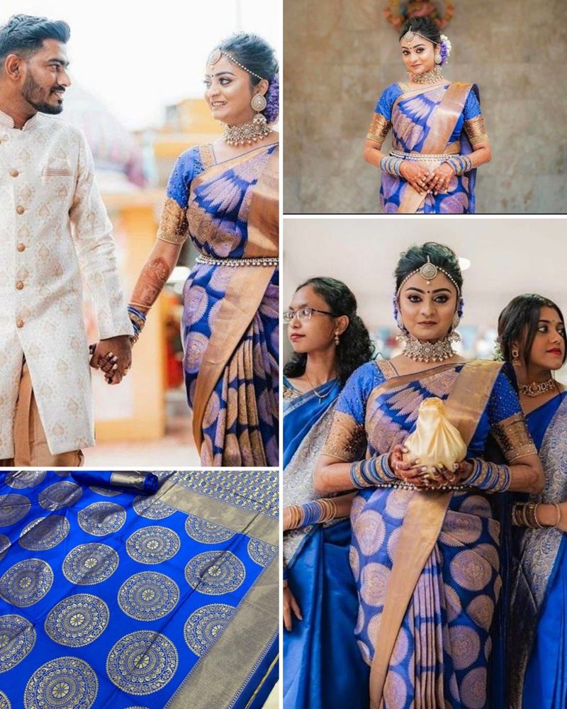 Buy Royal Blue Pure Silk Saree Festive Wear Online at Best Price | Cbazaar