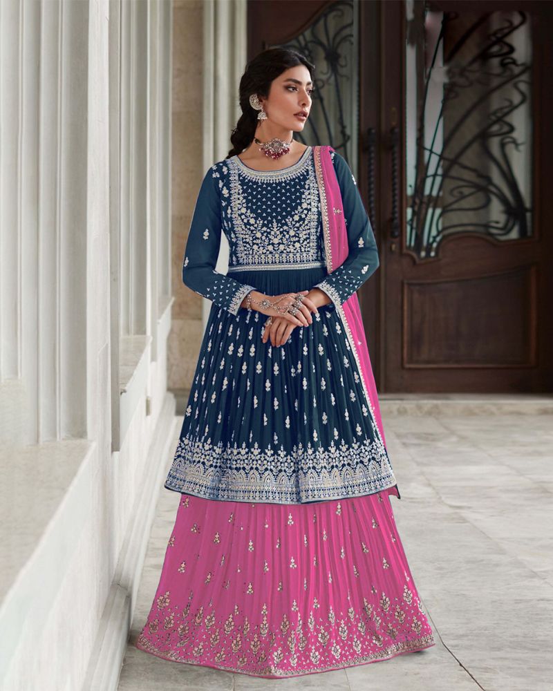Buy Blue & Pink Patola Printed Silk Lehenga Choli from zeel clothing