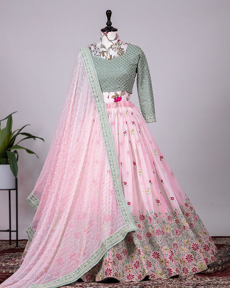Bright color Lehengas, detailed design on lehengas available at CTC Mall,  Moti Nagar. | Blouse designs, Indian women, Ankle length skirt