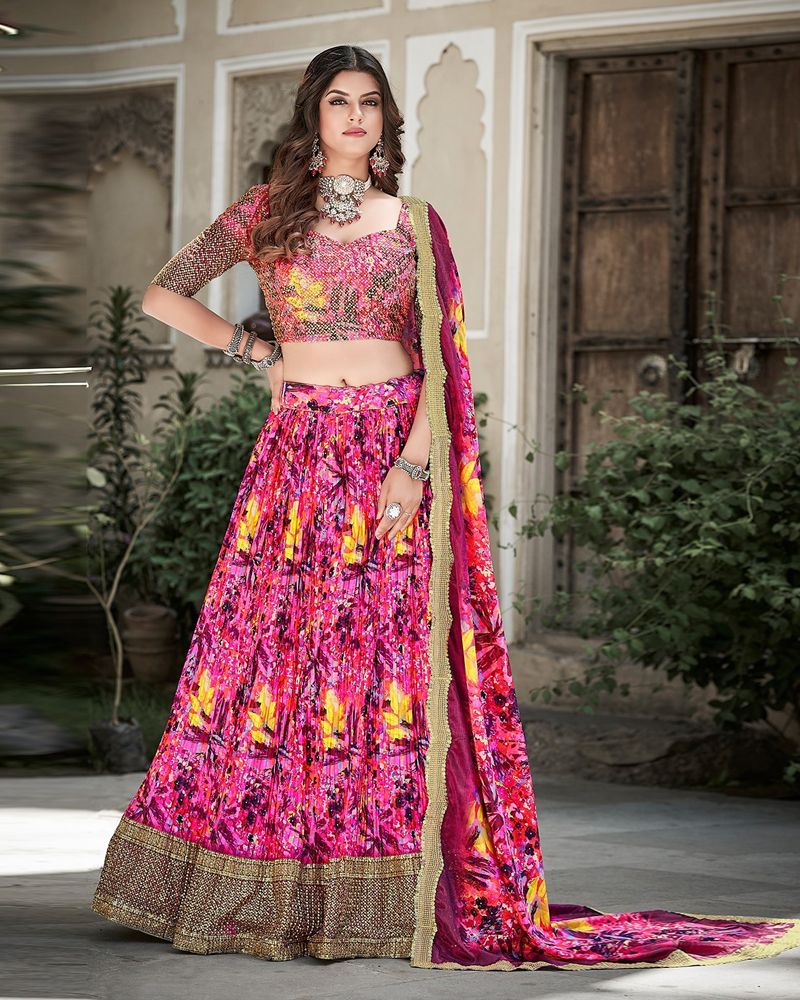 Nude 3D Floral and Crystals Embroidered Lehenga | Seema Gujral – KYNAH
