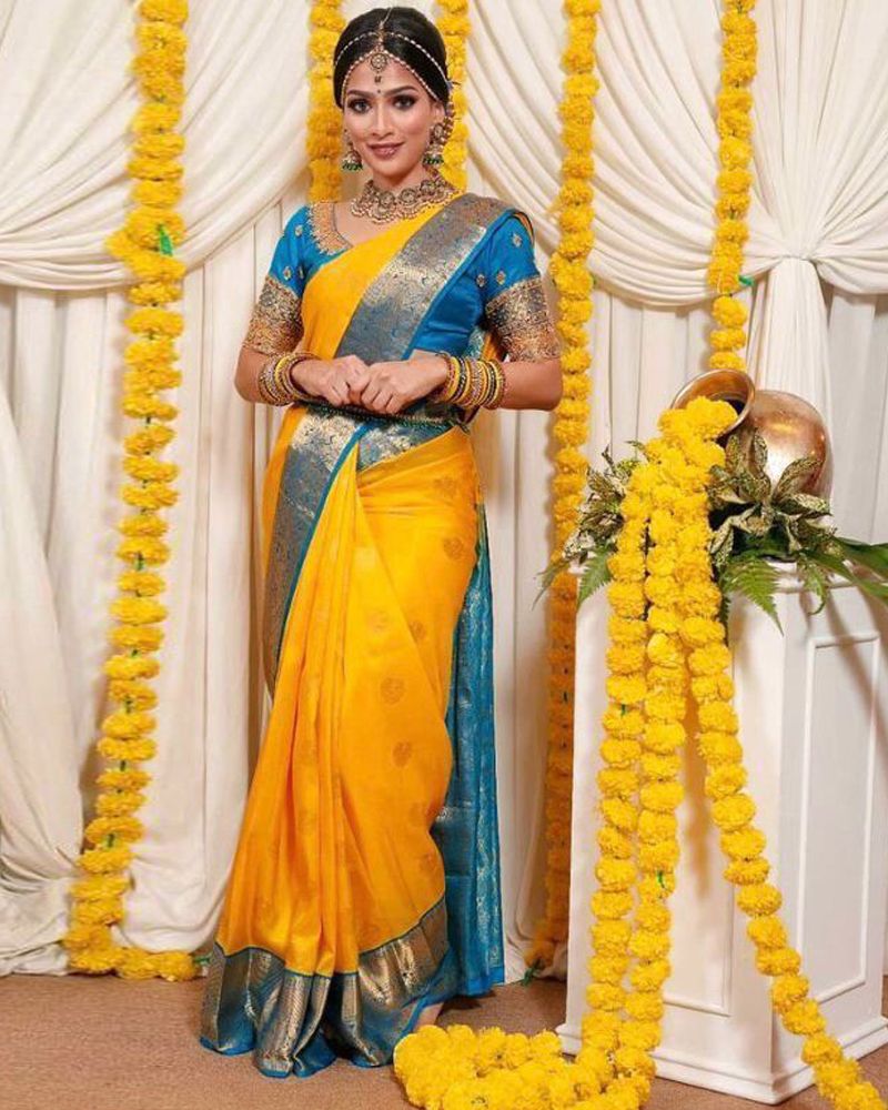 Which color blouse will match a yellow saree? - Quora