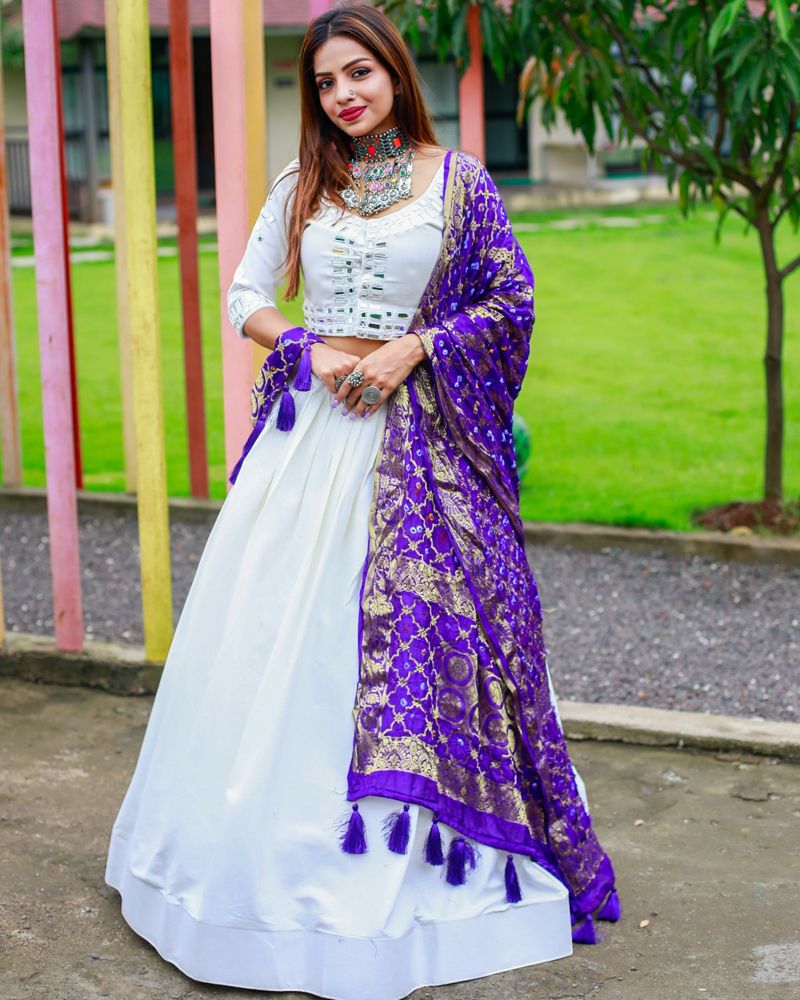 Purple and off white lengha | Indian fashion, Purple lehenga, Indian bridal  dress