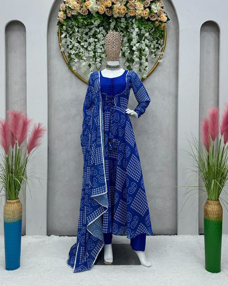 Buy Blue color faux georgette digital print anarkali dress at