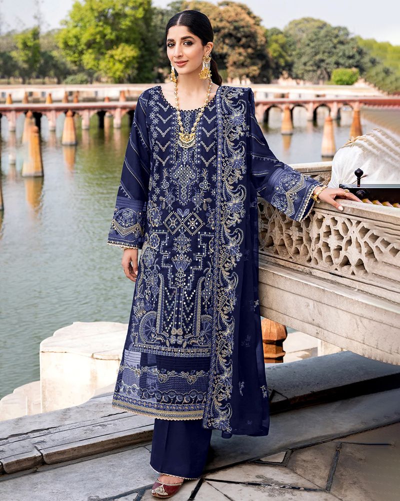 Net Embroidery Pakistani Suit In Blue Colour - SM5550123