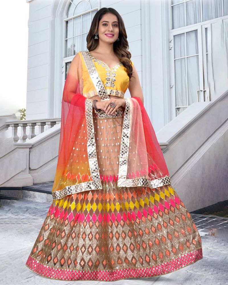 Elegant Multi Color Jacquard Work Banarasi Silk Fabric Lehenga Choli