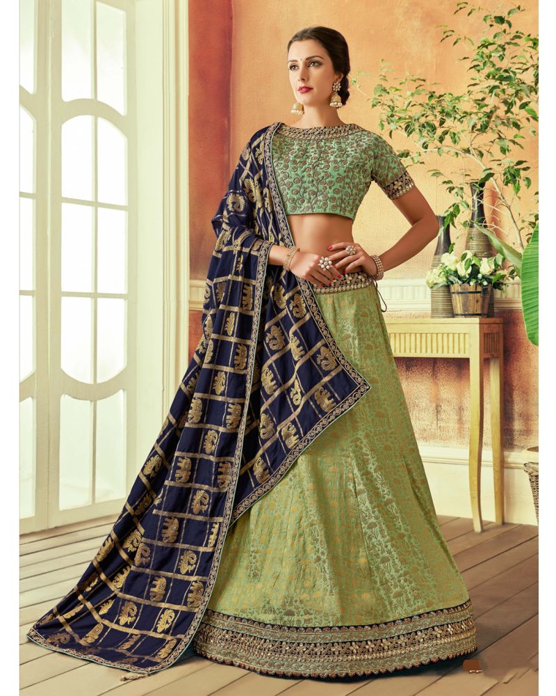 Light Green Silk A Line Lehenga Choli 158648 | Designer lehenga choli, Lehenga  choli online, Indian wedding lehenga