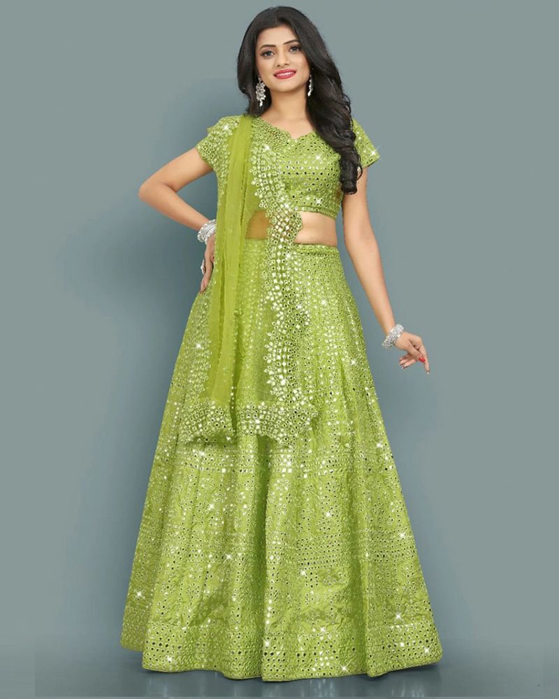 Georgette Parrot Green Semi-Stitched Anarkali Lehenga Choli at Rs 799 in  Surat