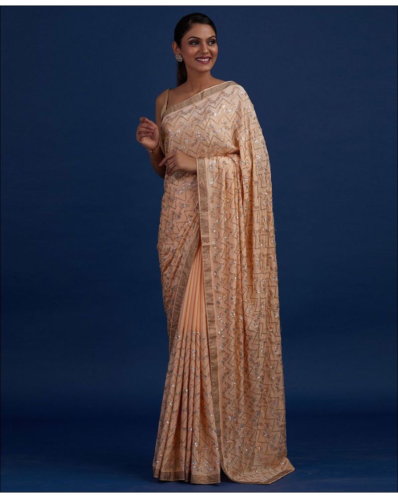 Buy Shweta Vijaynair in Samyakk's Pastel Pink Sequins Embroidered Georgette  Saree Online | Samyakk