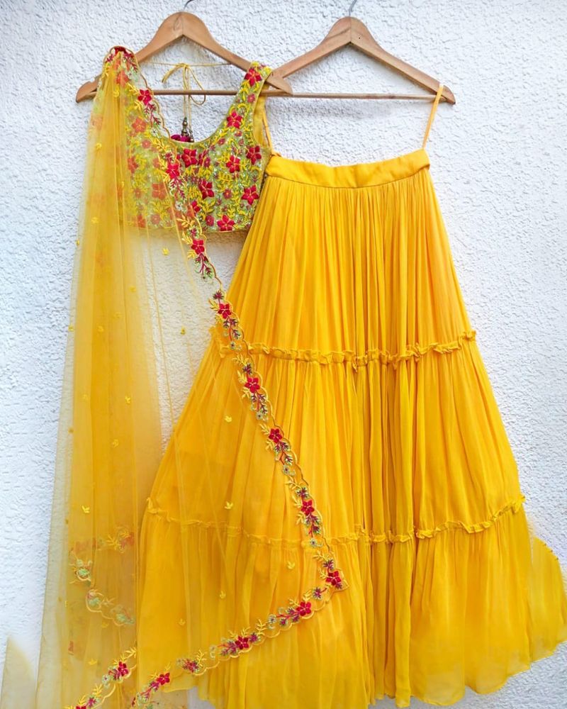 RE - Yellow Coloured Embroidery Work Lehenga Choli-gemektower.com.vn