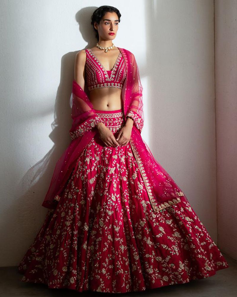 Buy Persian Red Floral Printed Semi Stitched Lehenga With Unstitched Blouse  Online. – Odette