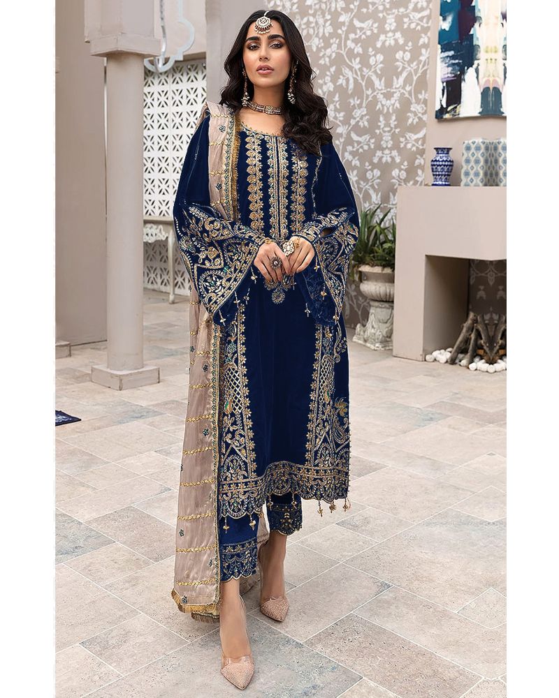 Navy blue georgette embroidery pakistani suit