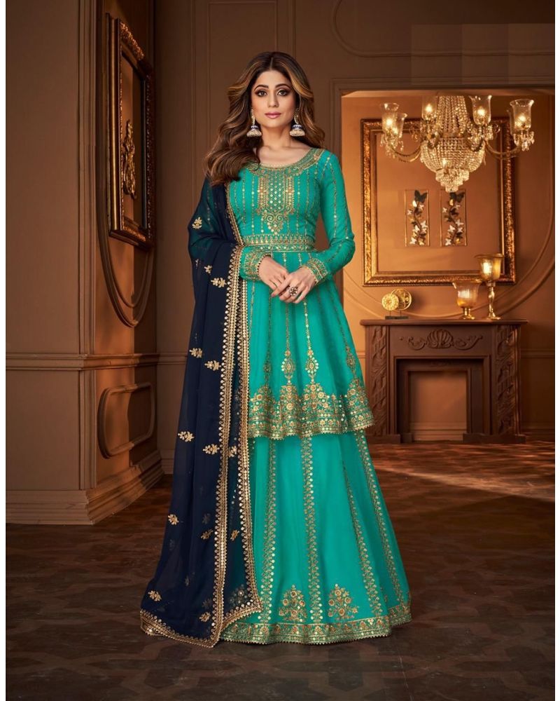 Reception Party Wear Anarkali Gown Georgette Fabric Stitched Flared Long  Outfits | eBay