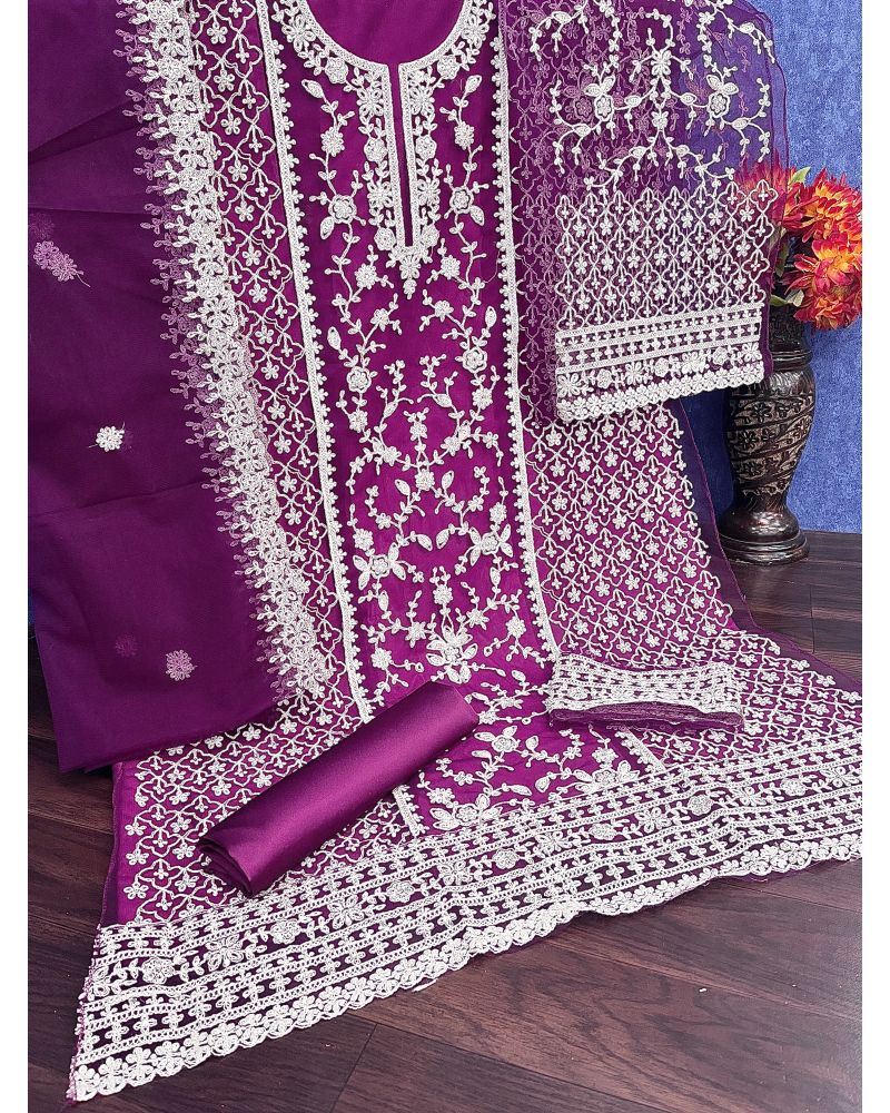 Purple butterfly net cording embroidery palazzo suit