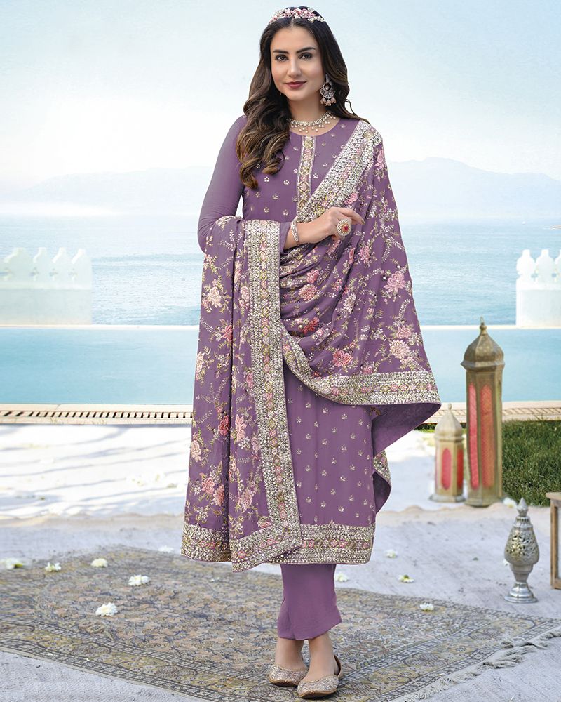 Georgette Salwar Kameez Suit Semi Stitched Dress Material with heavy  work-Divine1011