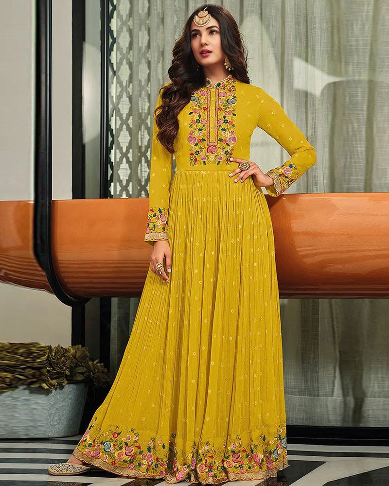 Yellow and Golden Rayon Long Anarkali Dress – Missprint India-vachngandaiphat.com.vn