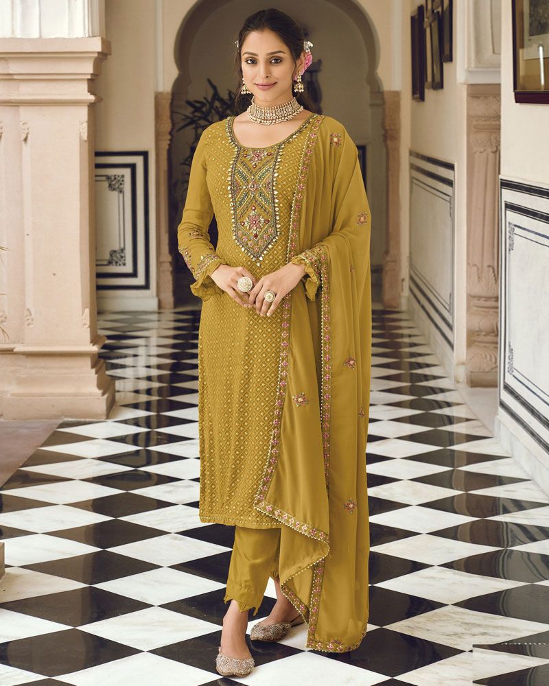 Yellow Indian Pakistani Crepe Salwar Pants Trouser Kameez SFYS67102 –  ShreeFashionWear
