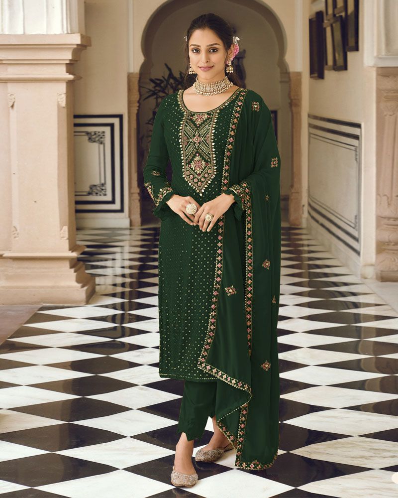 Buy Pleasant Green Color Cotton Silk Embroidered Work Salwar Suit Design |  Lehenga-Saree