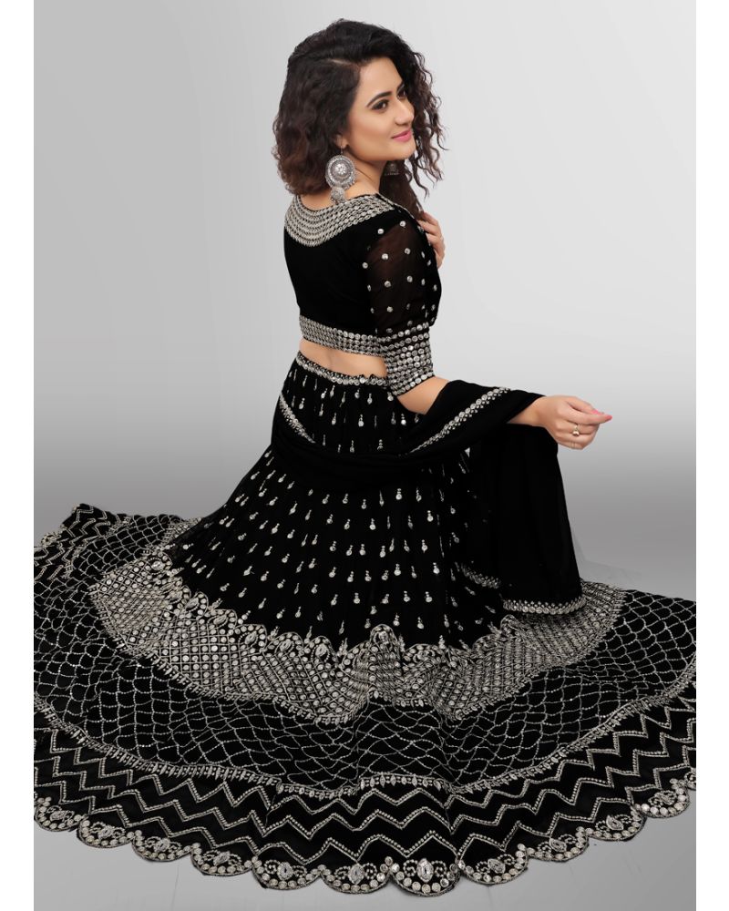 Black Wedding Wear Pearl Work Lehenga Choli Indian Bridal Velvetchristmas  Gift | eBay