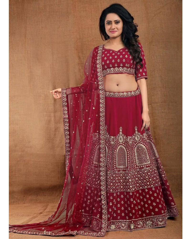 Luxowear Pattern Silk Red Designer Embroidered Bridal Lehenga Choli, Size:  Free Size at Rs 3599 in Surat