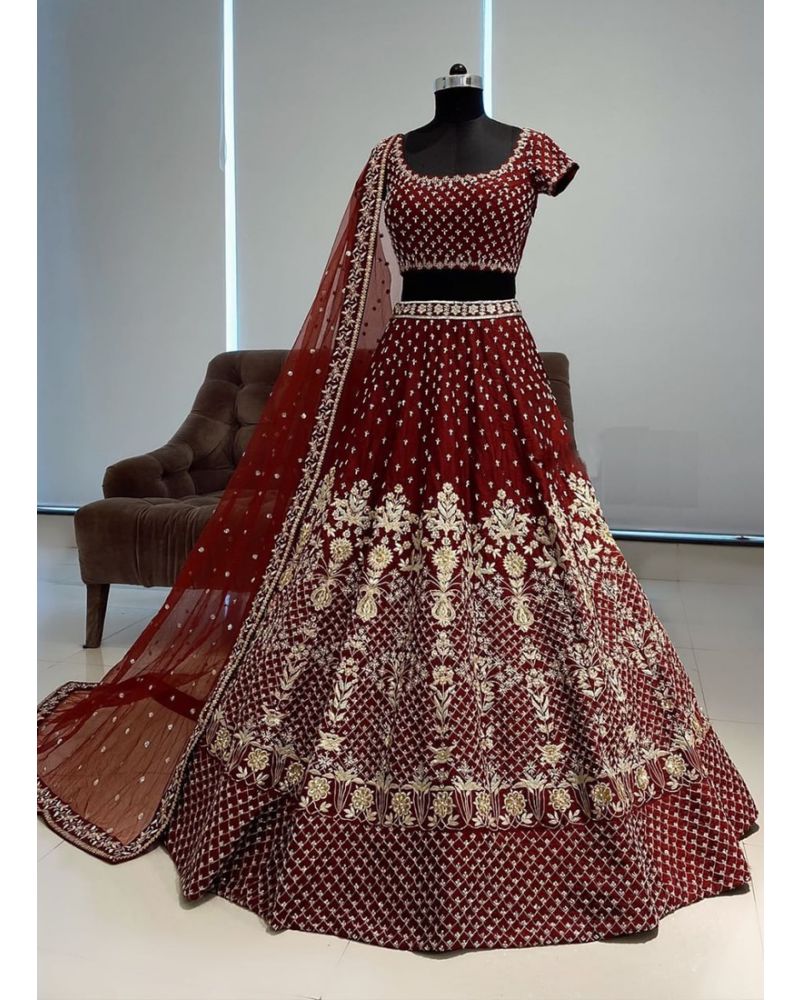 Maroon Colour Embroidered Attractive Party Wear Silk Lehenga choli lc-